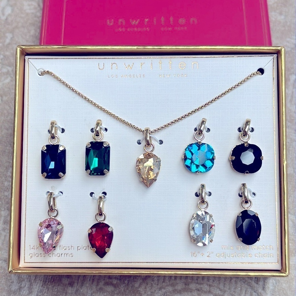 Brand New Unwritten 14K Gold Flash Plated Interchangeable Charm Necklace Set